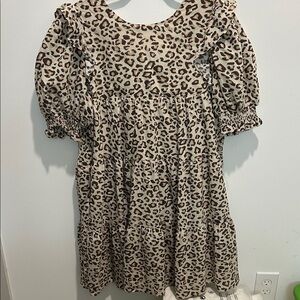 Leopard Print Tiered Puff Sleeve Mini Dress - Nude